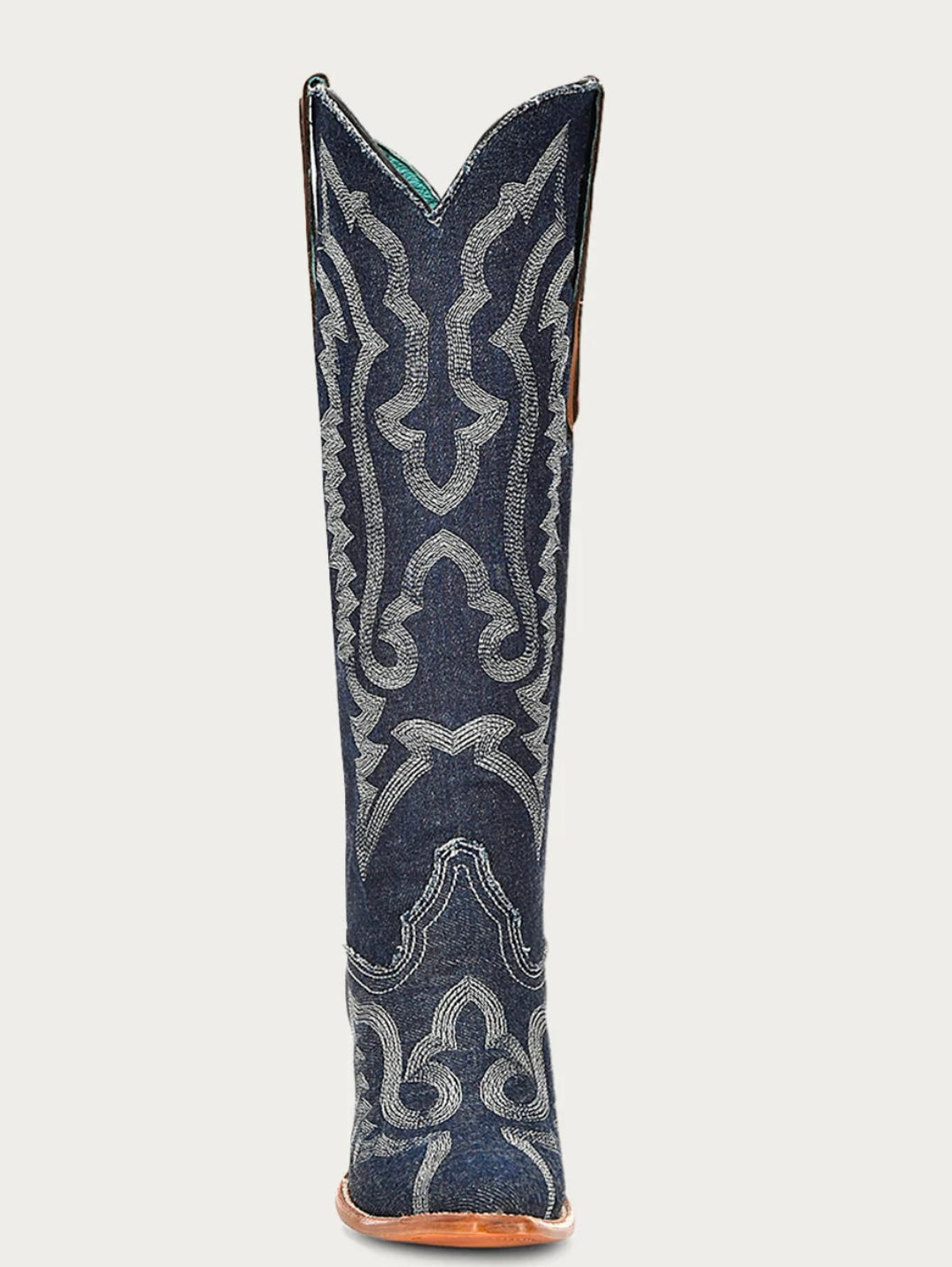 Z5226 - WOMEN'S WHITE EMBROIDERY DENIM TALL TOP POINTED TOE COWBOY BOOT