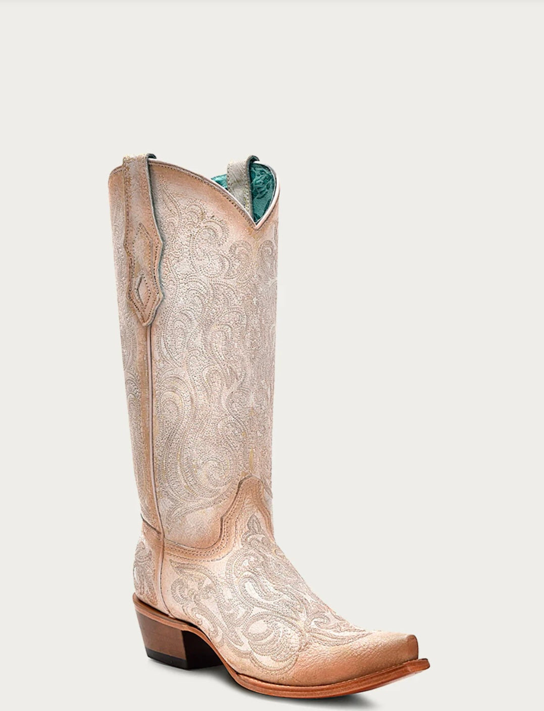 C4143 - WOMEN'S PINK LUMINESCENT EMBROIDERY CRACKLED STRAW SNIP TOE COWBOY BOOT