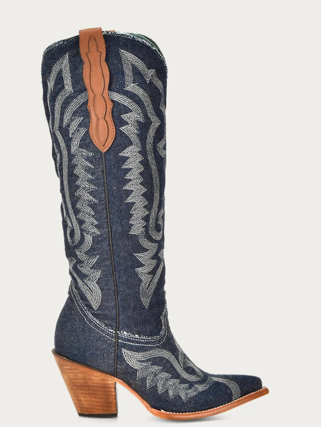 Z5226 - WOMEN'S WHITE EMBROIDERY DENIM TALL TOP POINTED TOE COWBOY BOOT