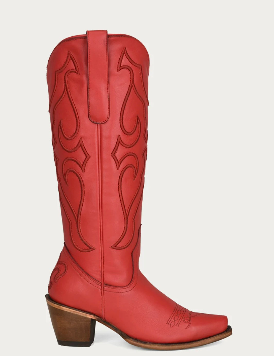 Z5076 - WOMEN'S RUBY RED EMBROIDERY TALL TOP SNIP TOE COWBOY BOOT