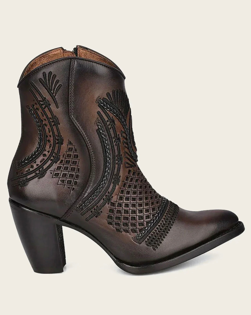ANKLE ARTISAN EMBROIDERED BROWN BOOTIE