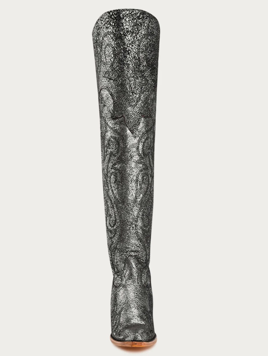 Z5245 - WOMEN'S OLD-SILVER METALLIZED EMBROIDERY SCRUNCHABLE TALL TOP POINTED TOE COWBOY BOOT