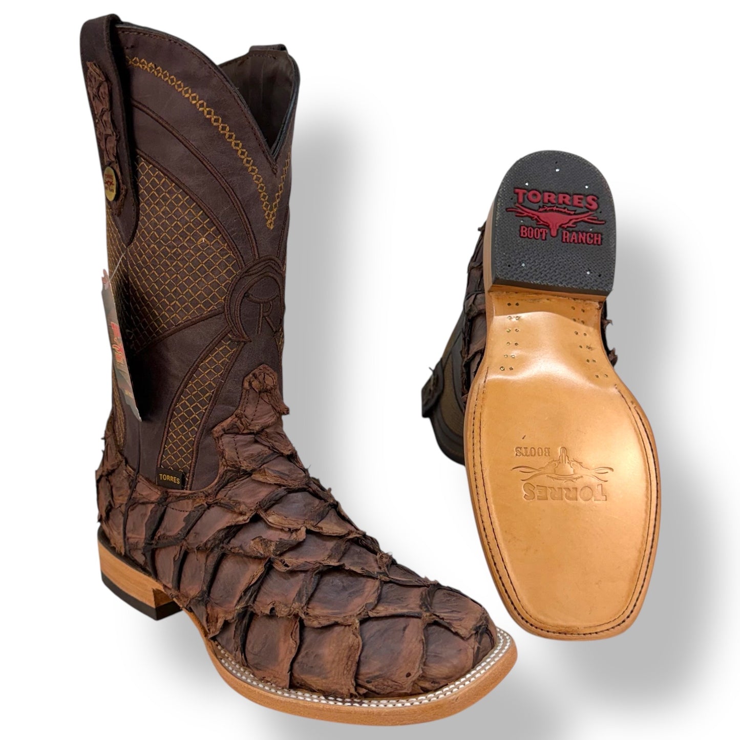 PIRARUCU CAFÉ MATTE SQUARE TOE COWBOY BOOT