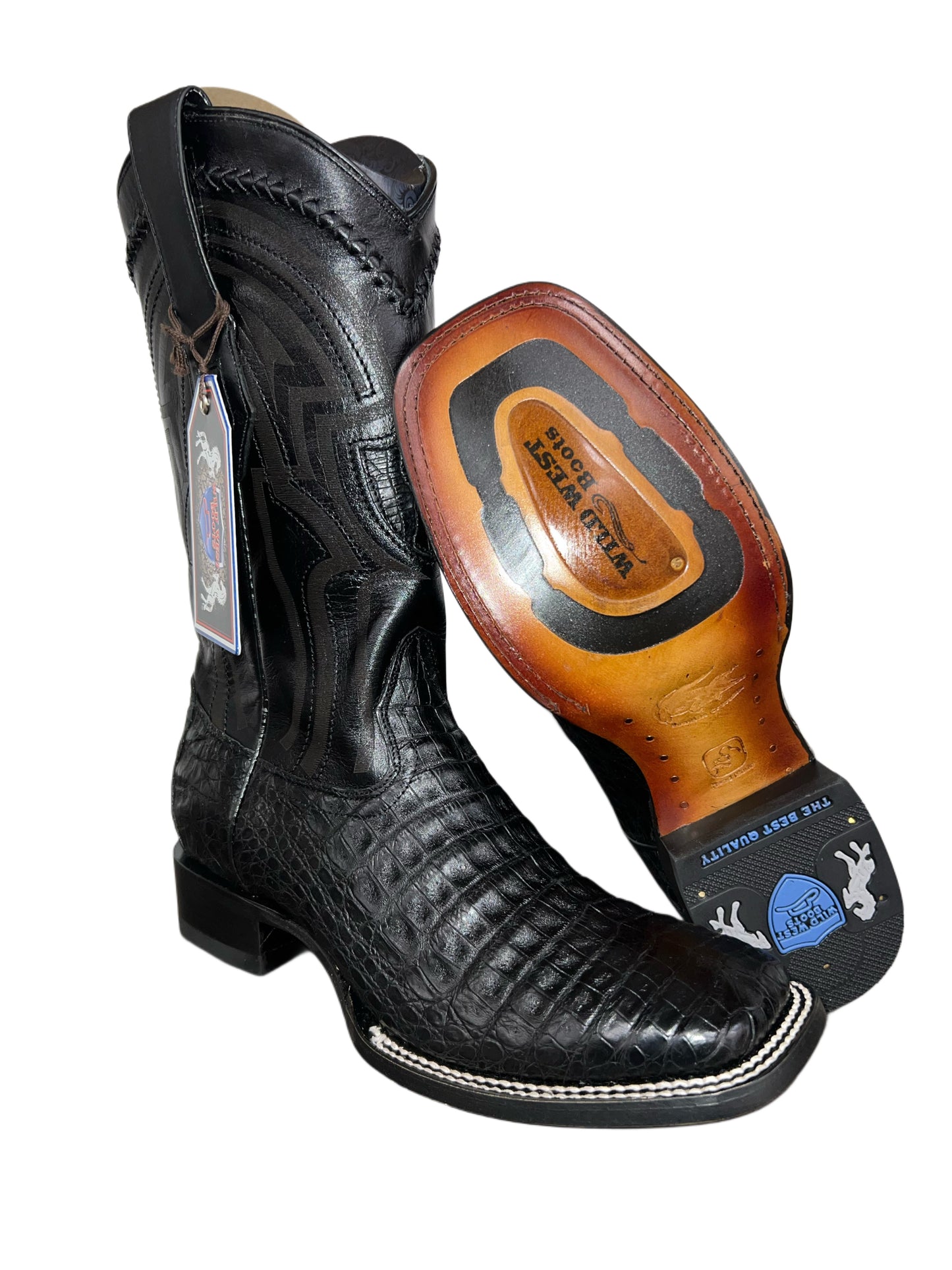 WILD WEST BOOTS CAIMAN BELLY NEGRO SQ TOE