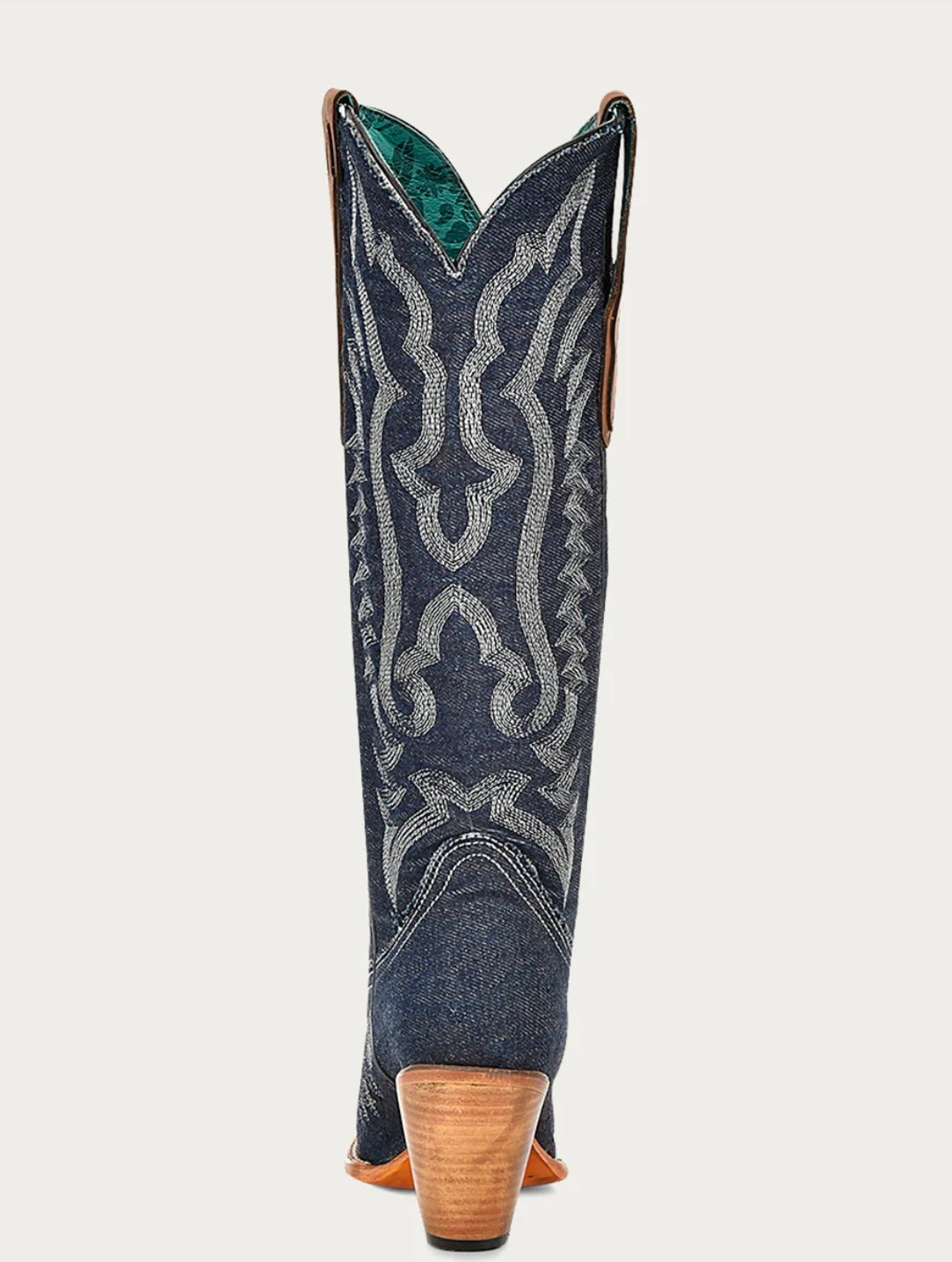 Z5226 - WOMEN'S WHITE EMBROIDERY DENIM TALL TOP POINTED TOE COWBOY BOOT