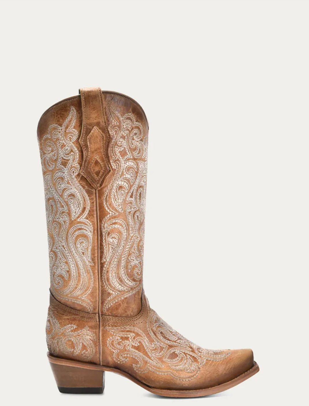 C4144 - WOMEN'S BLUE LUMINESCENT EMBROIDERY CRACKLED STRAW SNIP TOE COWBOY BOOT