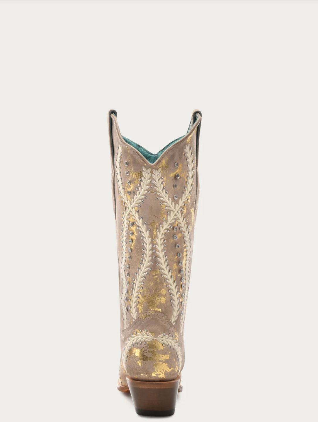 Z5246 - WOMEN'S WHITE EMBROIDERY WITH CRYSTALS AND STUDS TAN WITH GOLD TOUCHES SNIP TOE COWBOY BOOT