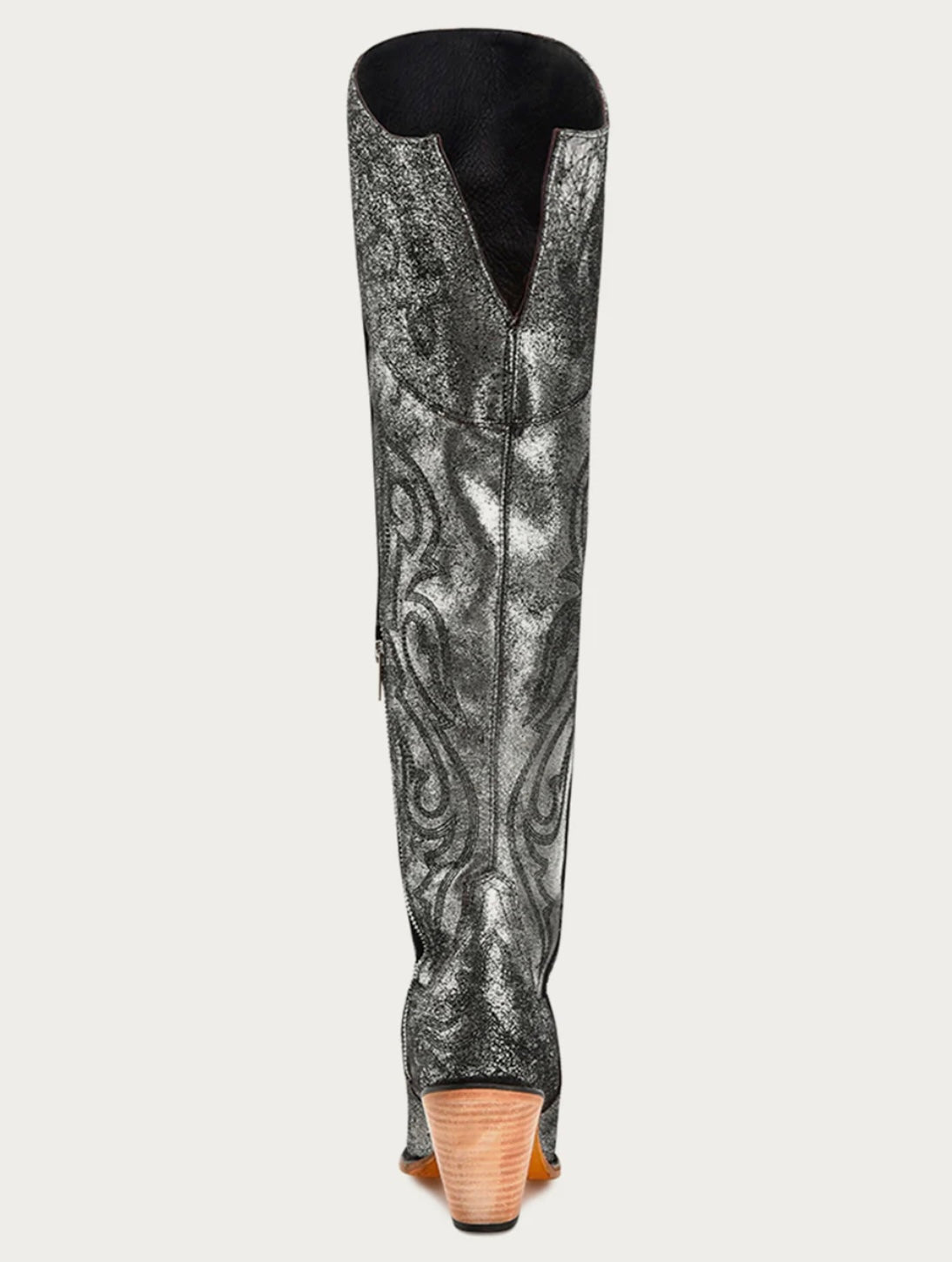 Z5245 - WOMEN'S OLD-SILVER METALLIZED EMBROIDERY SCRUNCHABLE TALL TOP POINTED TOE COWBOY BOOT