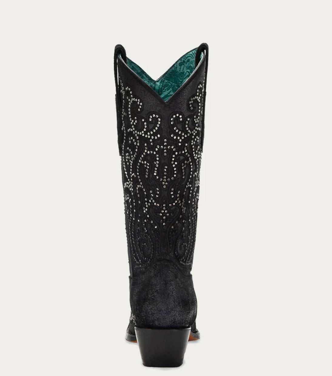 C4100 - WOMEN'S BLACK OVERLAY WITH CRYSTALS TALL TOP SNIP TOE COWBOY BOOT