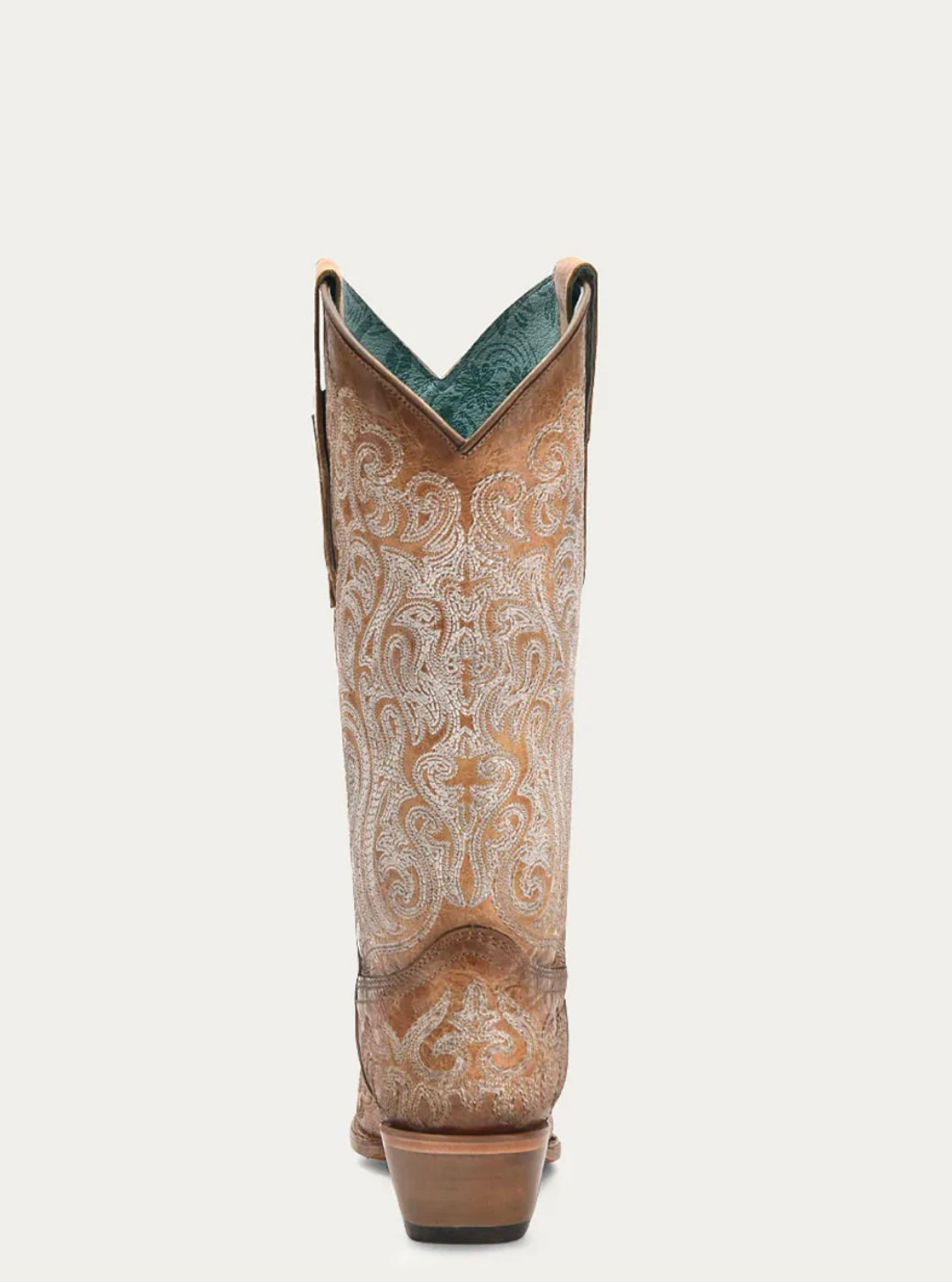 C4144 - WOMEN'S BLUE LUMINESCENT EMBROIDERY CRACKLED STRAW SNIP TOE COWBOY BOOT