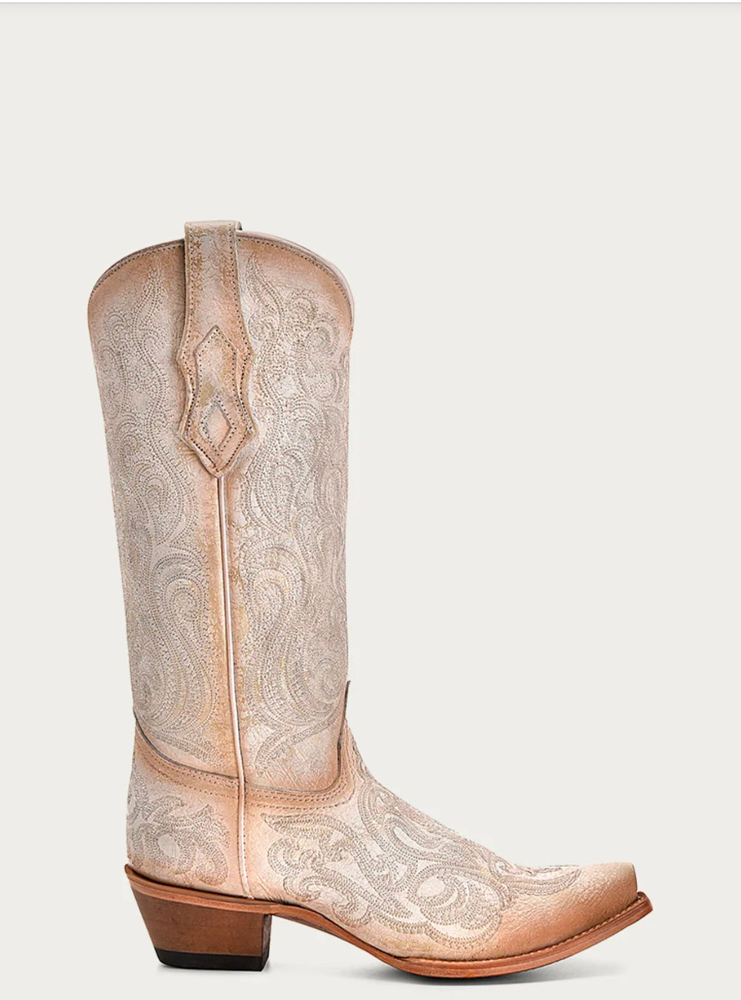 C4143 - WOMEN'S PINK LUMINESCENT EMBROIDERY CRACKLED STRAW SNIP TOE COWBOY BOOT