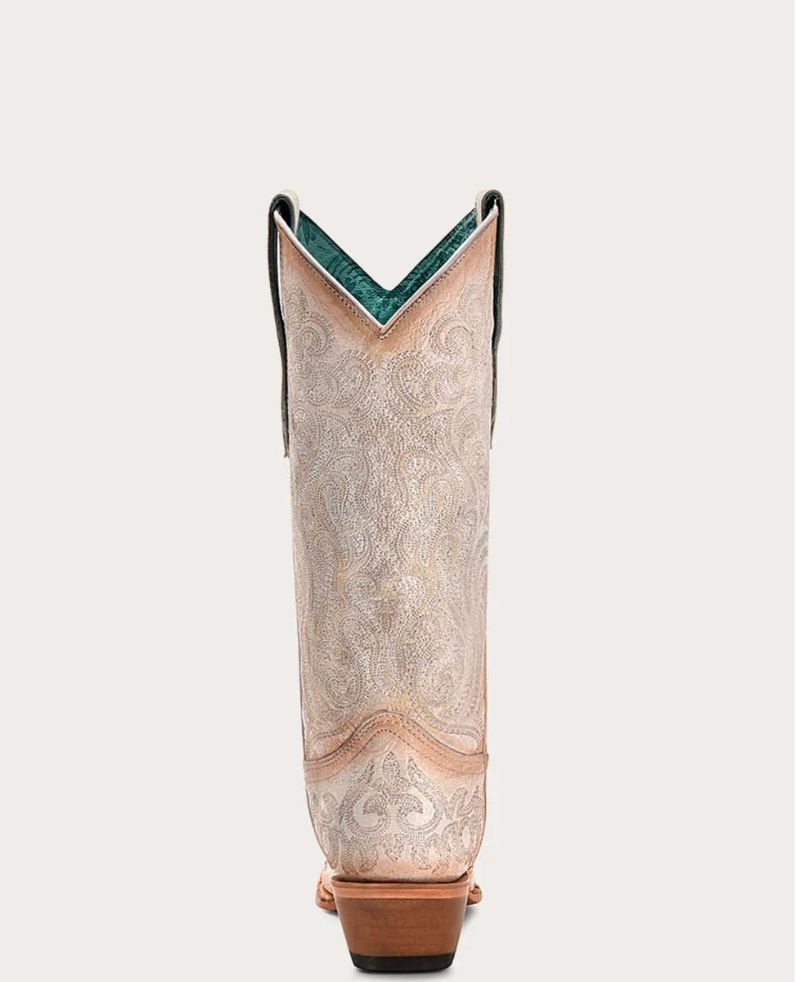 C4143 - WOMEN'S PINK LUMINESCENT EMBROIDERY CRACKLED STRAW SNIP TOE COWBOY BOOT