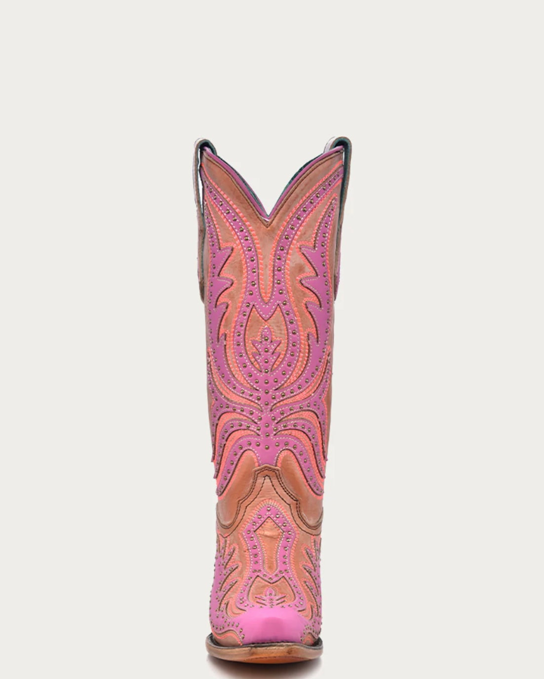 C3970 - WOMEN'S PINK FLOURESCENT EMBROIDERY AND STUDS SNIP TOE COWBOY BOOT