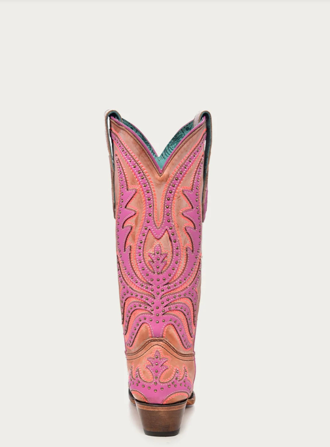 C3970 - WOMEN'S PINK FLOURESCENT EMBROIDERY AND STUDS SNIP TOE COWBOY BOOT