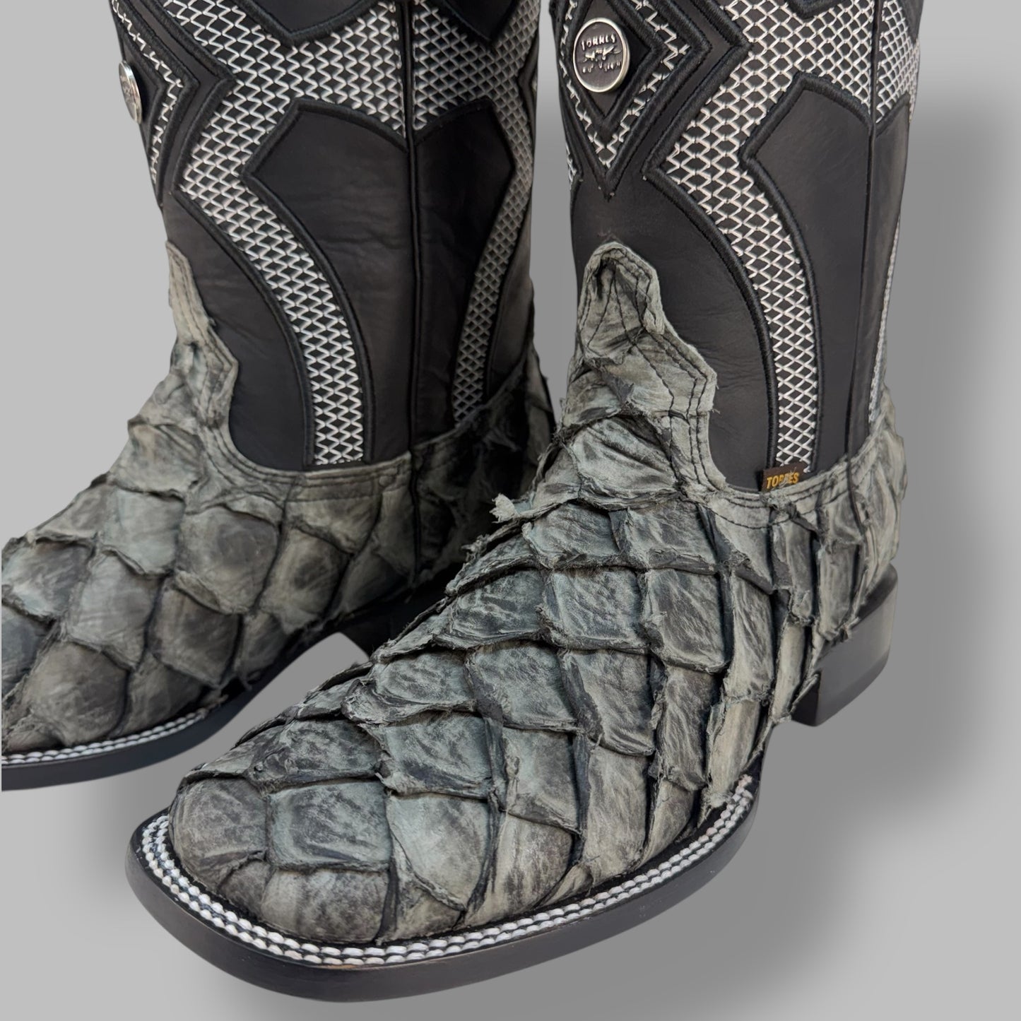 PIRARUCU GRAPHITE MATTE SQUARE TOE COWBOY BOOT