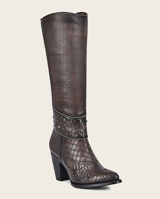 TALL BROWN BOOT WITH CRYSTALS CU584