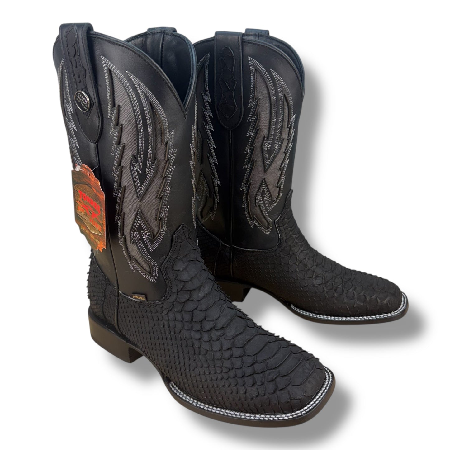 TORRES BOOT RANCH – PITON NEGRO MATTE GENUINE EXOTIC LEATHER COWBOY BOOT