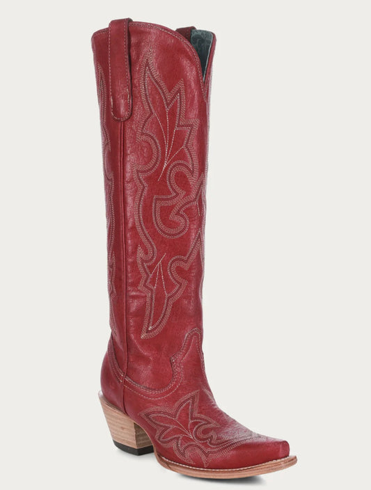 A4465 - WOMEN'S EMBROIDERY TALL TOP RED SNIP TOE COWBOY BOOT