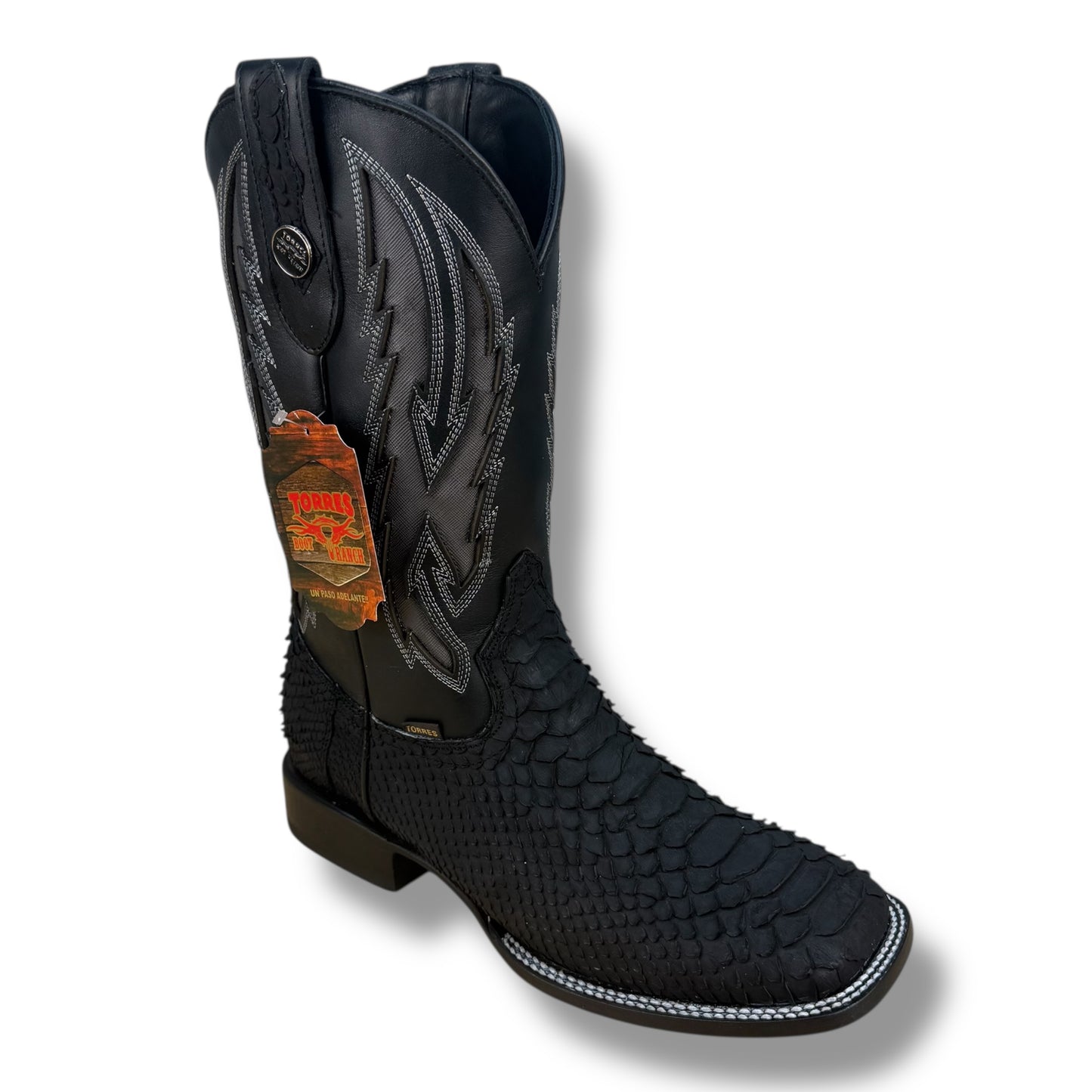 TORRES BOOT RANCH – PITON NEGRO MATTE GENUINE EXOTIC LEATHER COWBOY BOOT