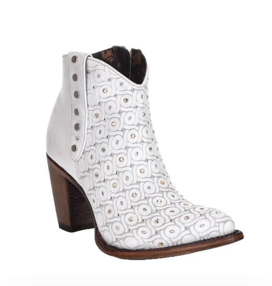 CUADRA LADIES CRYSTALIZED HANDWOVEN WHITE BOOTIE CU482