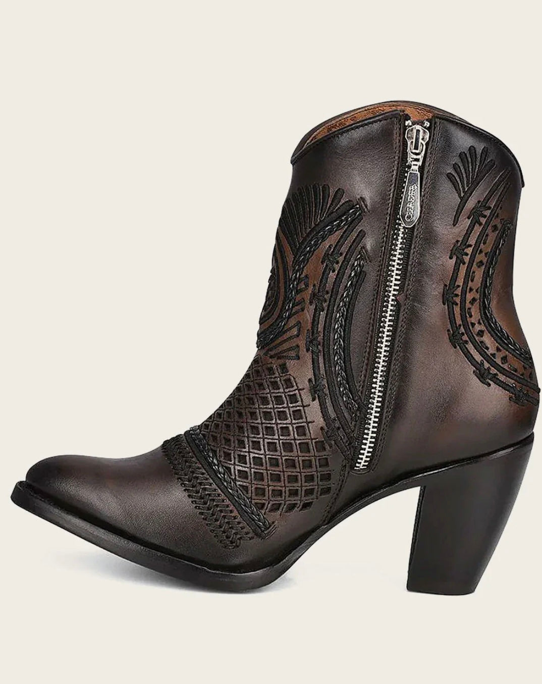 ANKLE ARTISAN EMBROIDERED BROWN BOOTIE