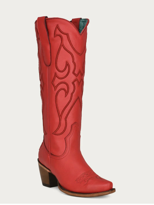 Z5076 - WOMEN'S RUBY RED EMBROIDERY TALL TOP SNIP TOE COWBOY BOOT