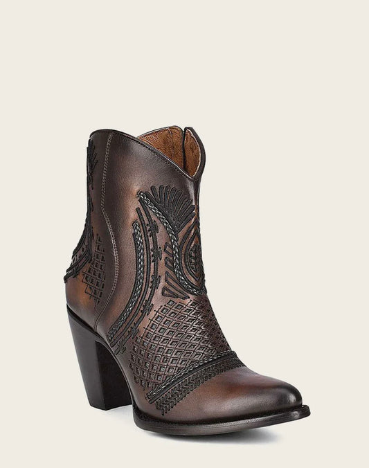 ANKLE ARTISAN EMBROIDERED BROWN BOOTIE